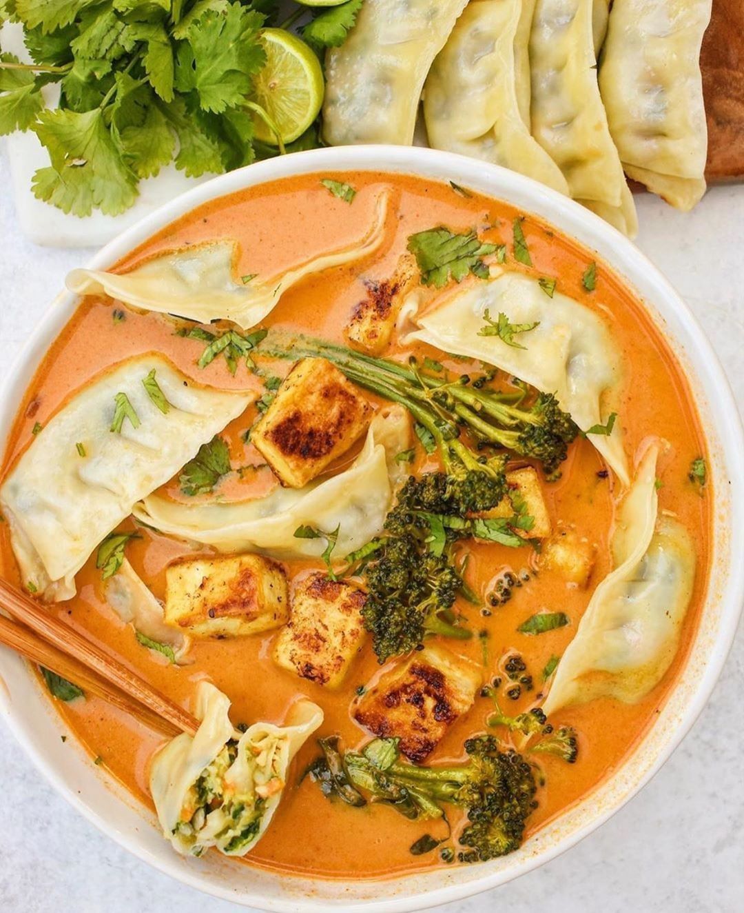 Creamy Red Curry W/ Veggie Gyozas