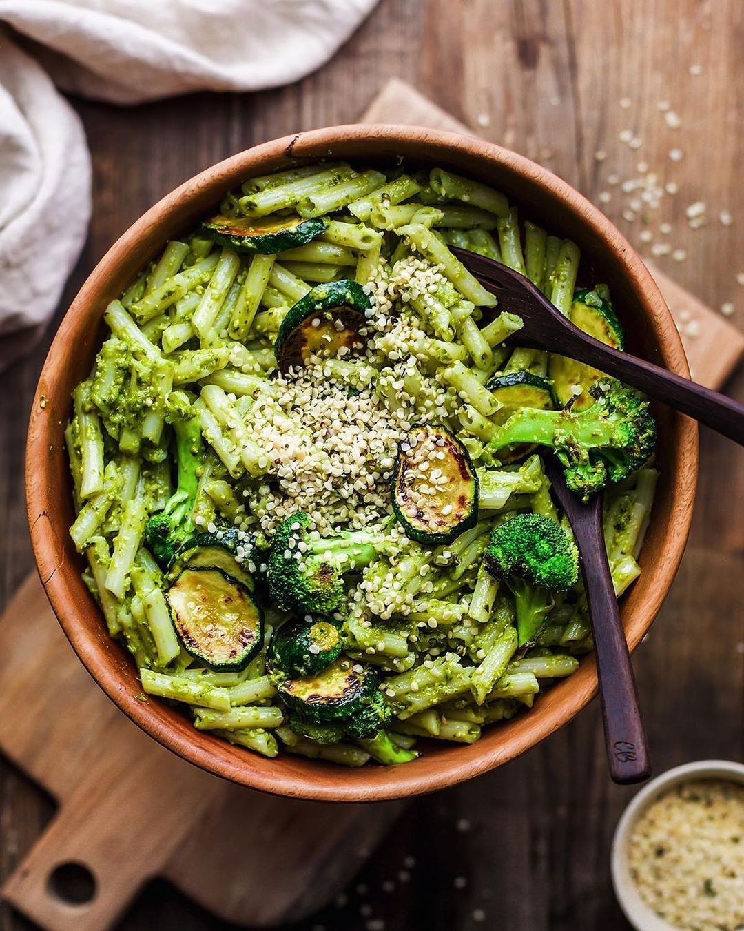 Basil Hemp Pesto with Quinoa Fusilli and Broccoli