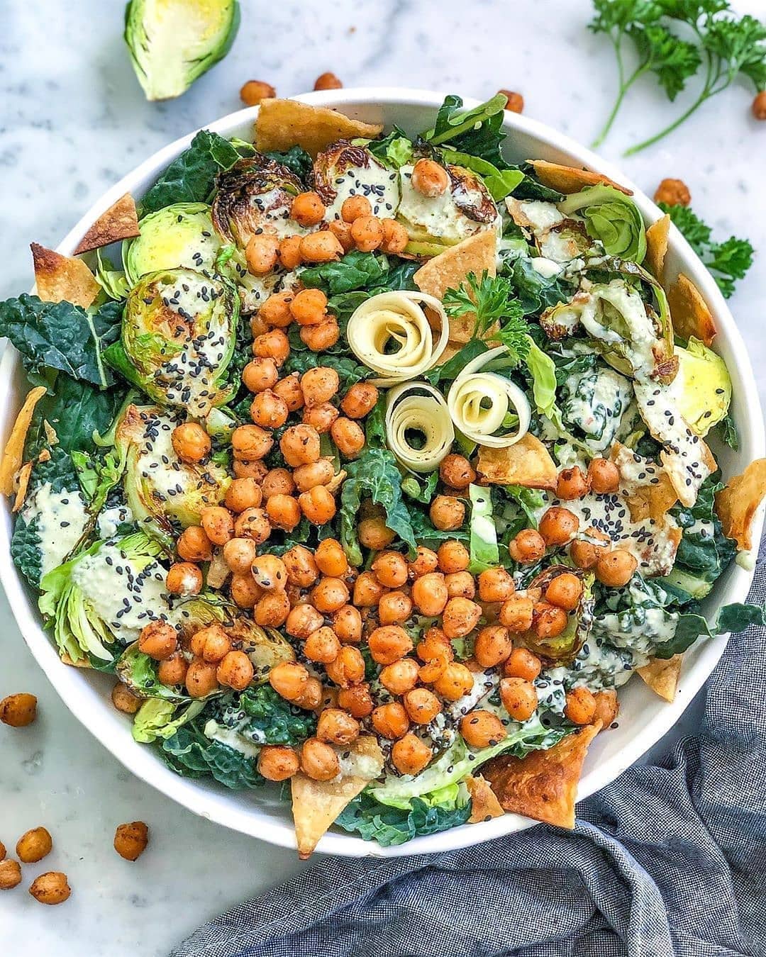 Kale and Roasted Chickpea Cesar Salad