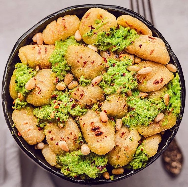 Green Pea Pesto with Gluten-Free Cauliflower Gnocchi