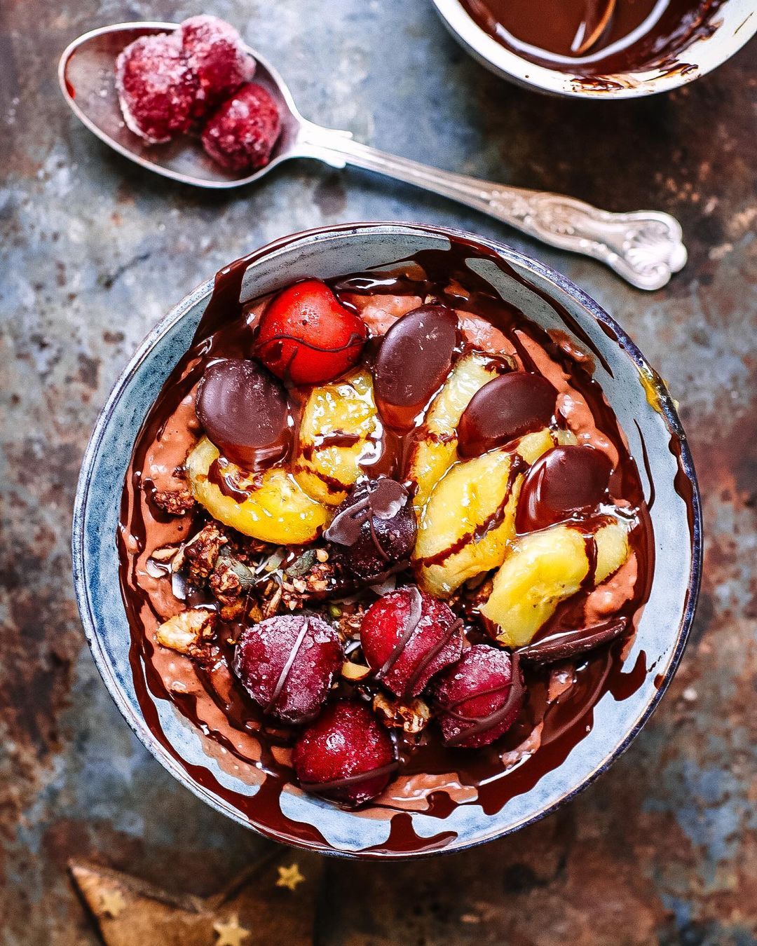 Chocolate Cherry Porridge with Maple Bananas