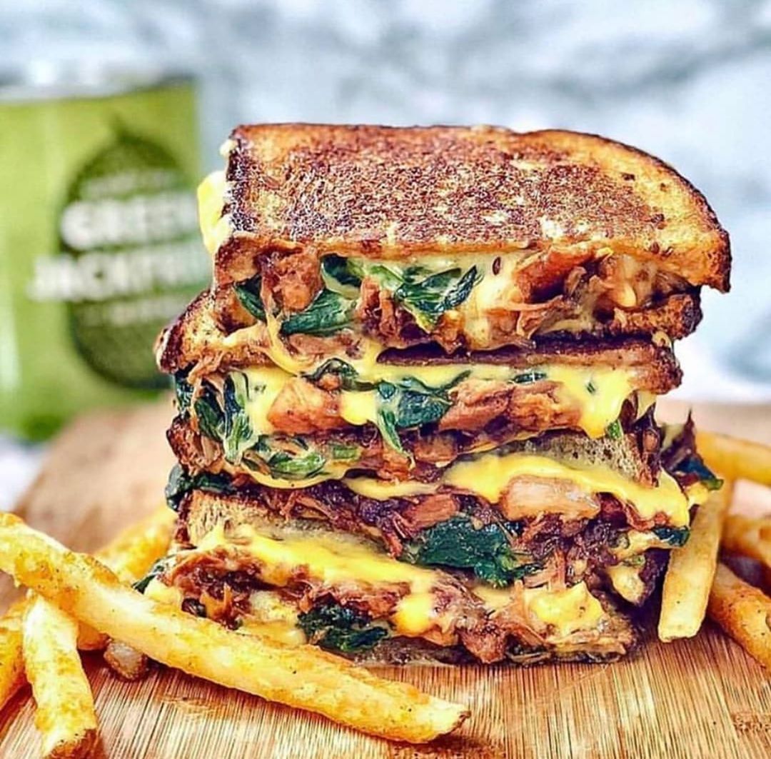 Vegan BBQ Jackfruit Grilled Cheese Sandwich