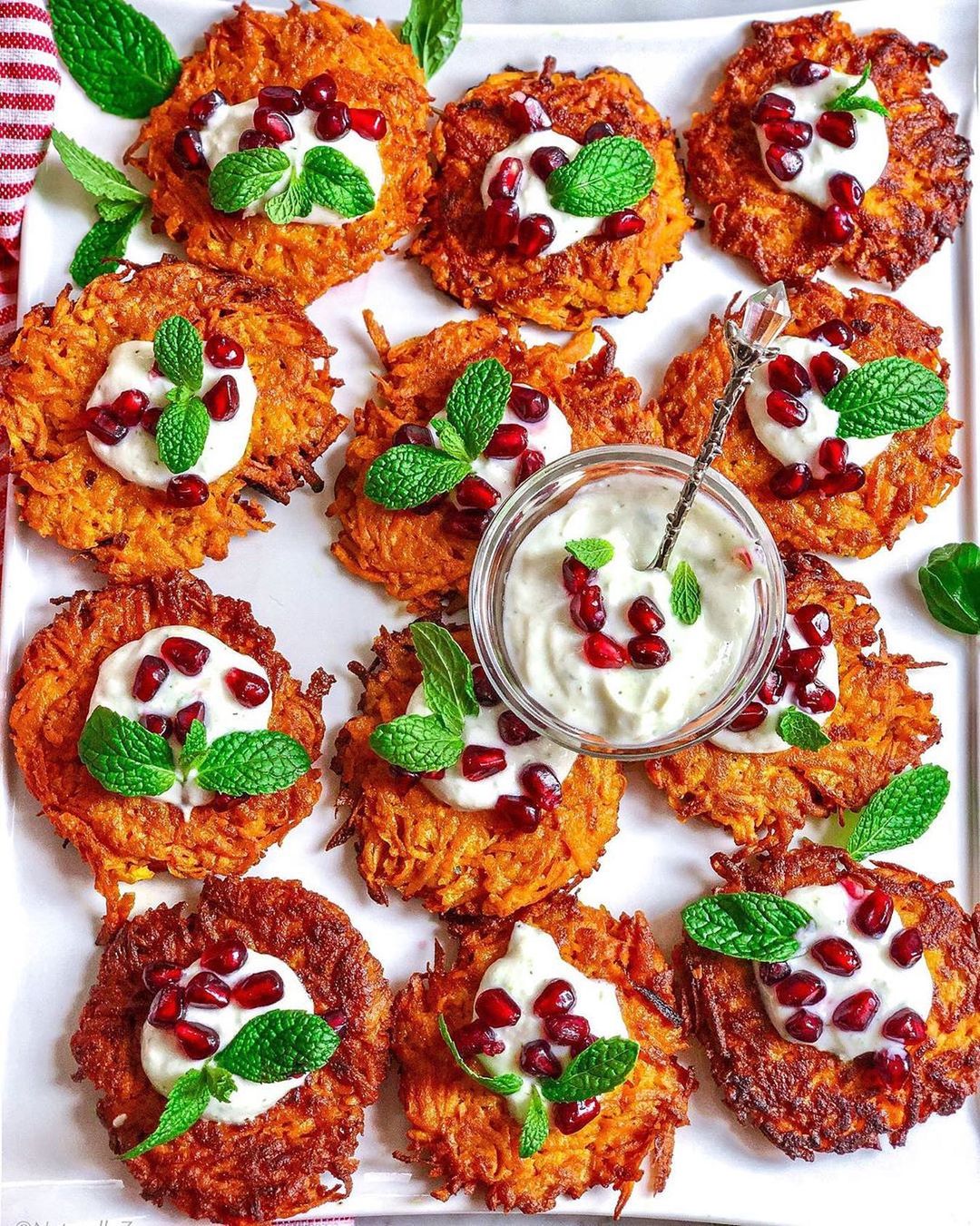 Sweet Potato Latkes with Spiced Dairy-Free Yogurt Dip