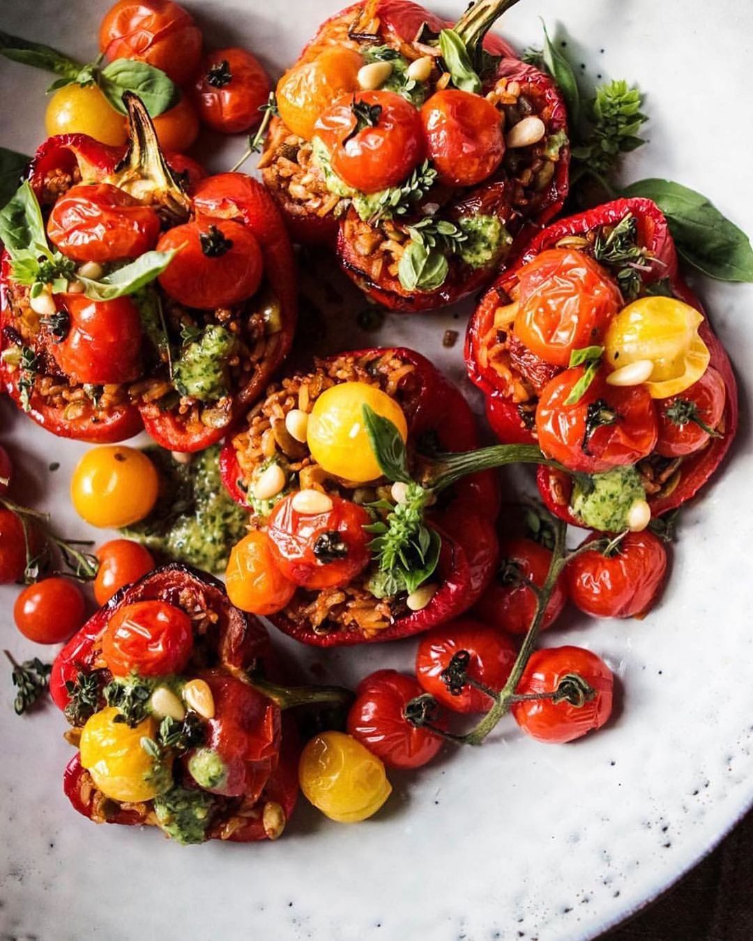 Stuffed Red Peppers with Rice and Pesto
