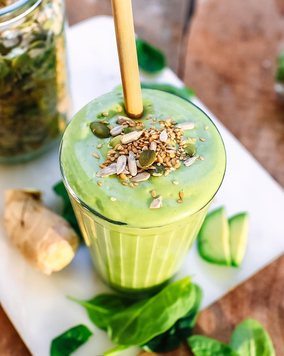 Deliciously Calming Green Smoothie with Avocado and Ginger