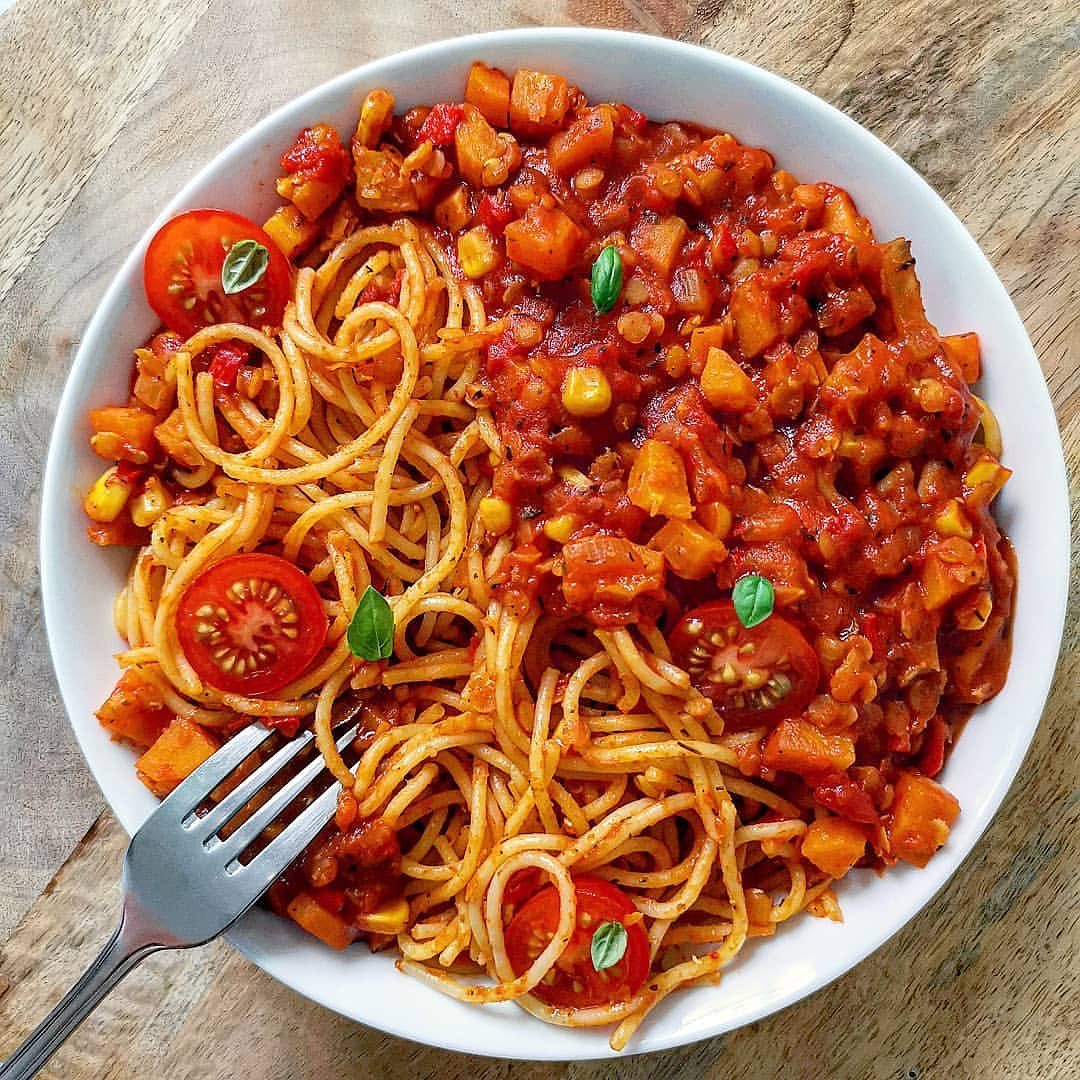 Vegan Lentil Bolognese with Vegetables and Herbs