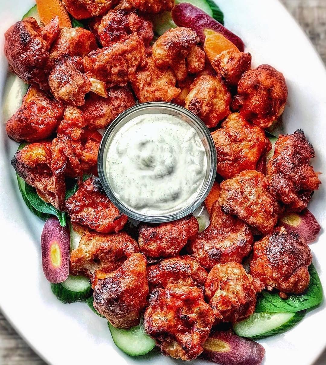 Crispy Vegan Cauliflower Wings with Ranch Dip