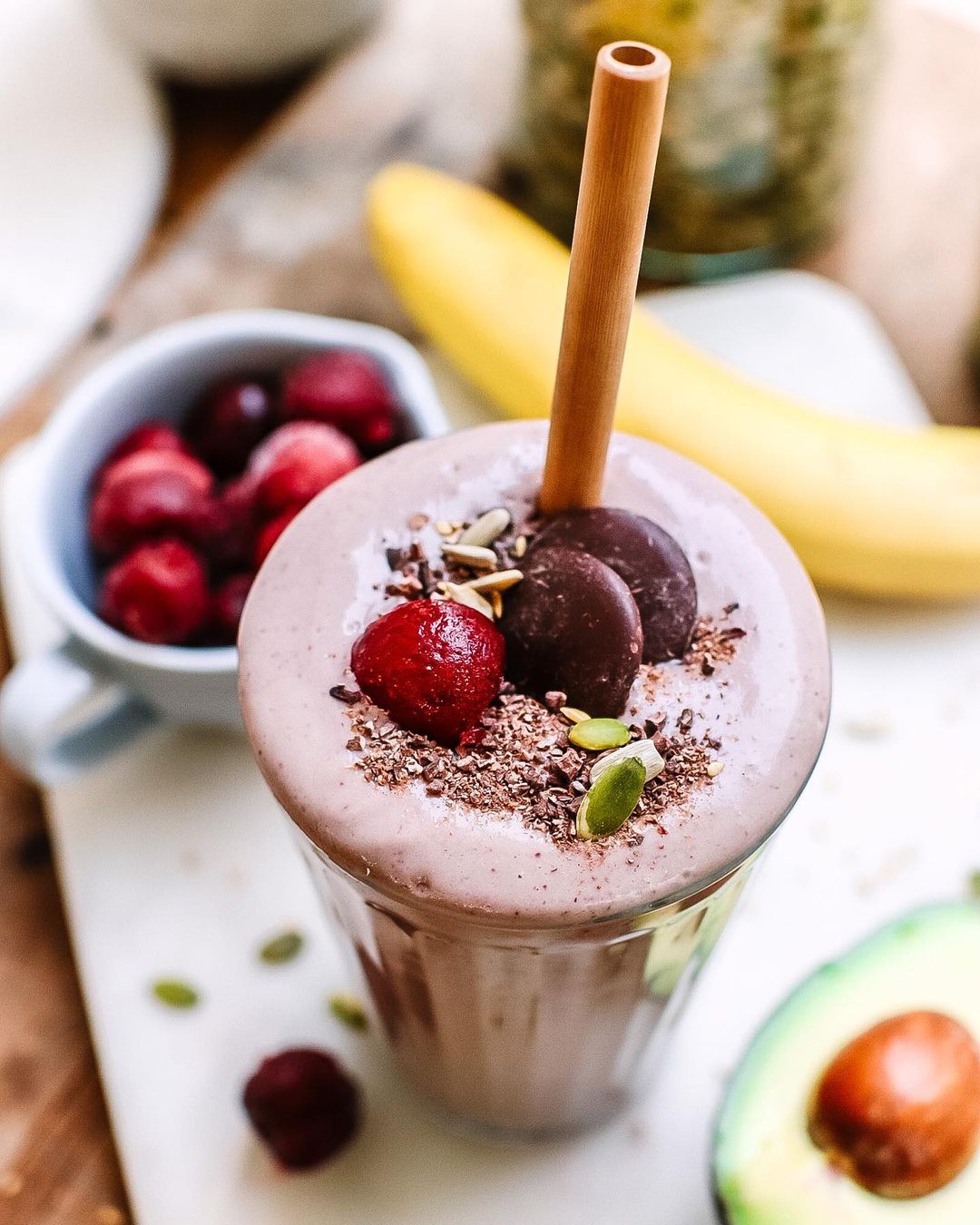 Cherry Avocado Cashew Butter Smoothie