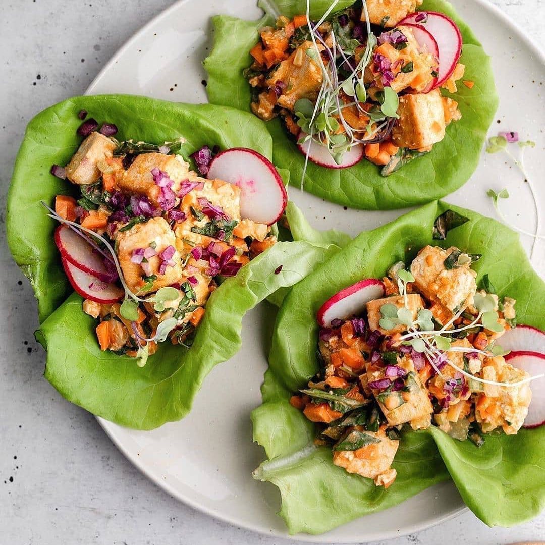 Buffalo Tofu Salad Lettuce Wraps