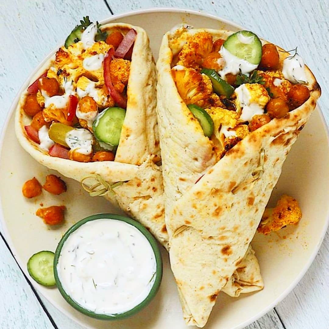 Roasted Cauliflower Chickpea Shawarma Wraps