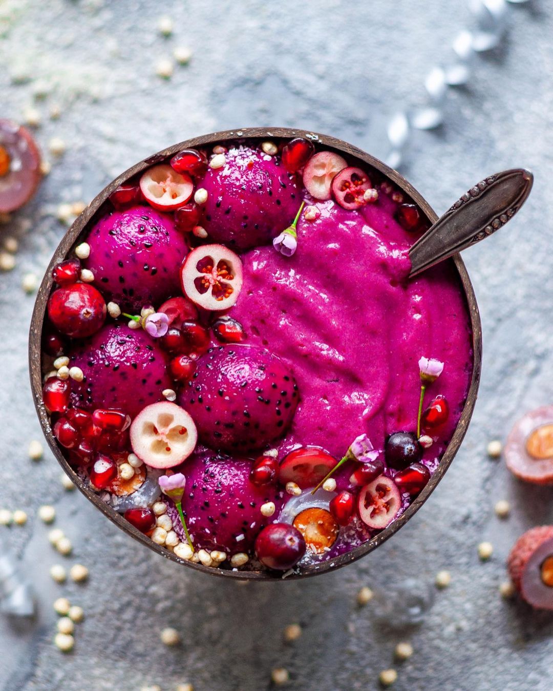 Pink Pitaya Banana Nicecream with Cranberries and Chia
