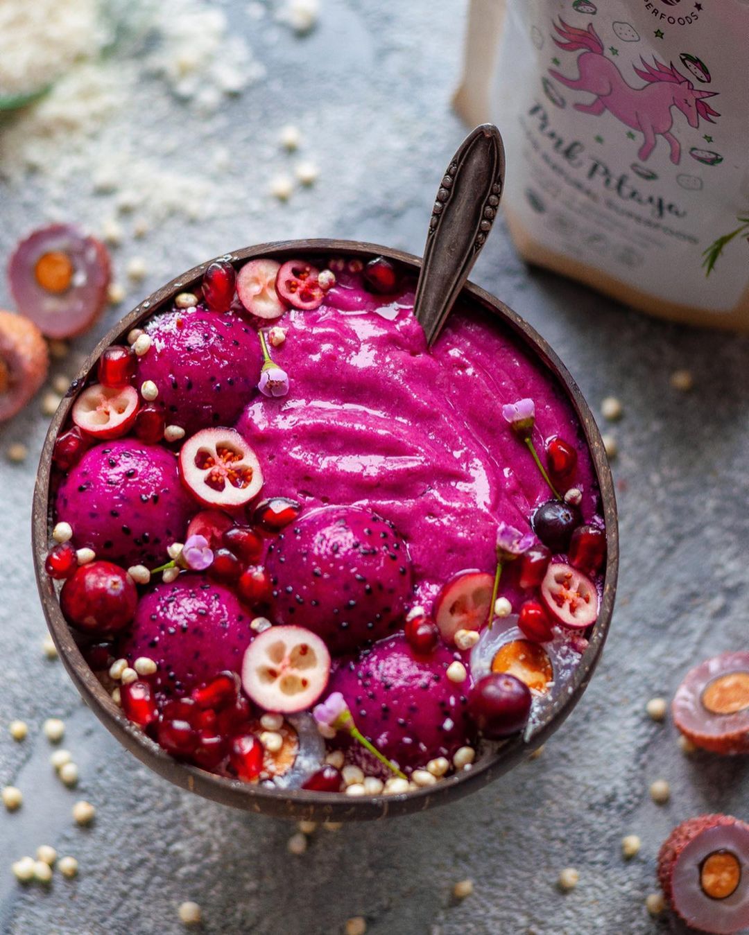 Pink Pitaya Banana Nicecream with Cranberries and Chia