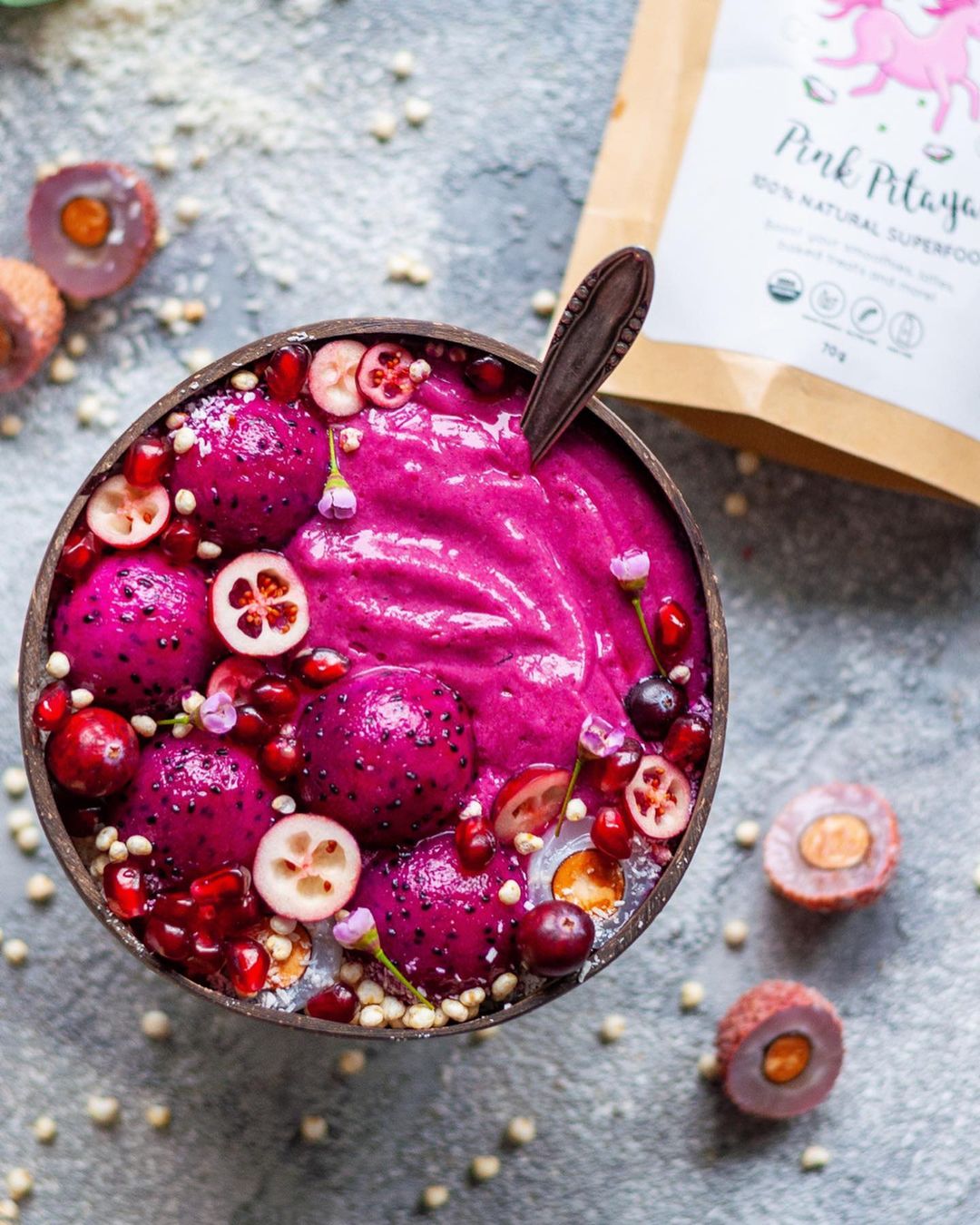 Pink Pitaya Banana Nicecream with Cranberries and Chia