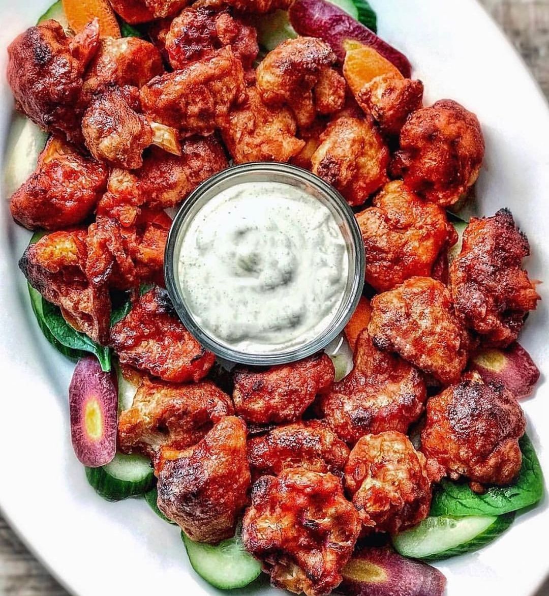 Crispy Caramelized Cauliflower Wings with Ranch Dip