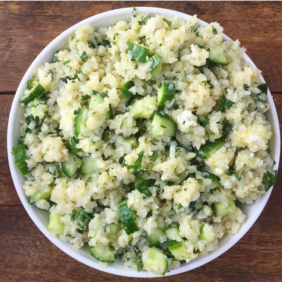 Cauli-Rice Salad with Fresh Veggies and Goat Cheese