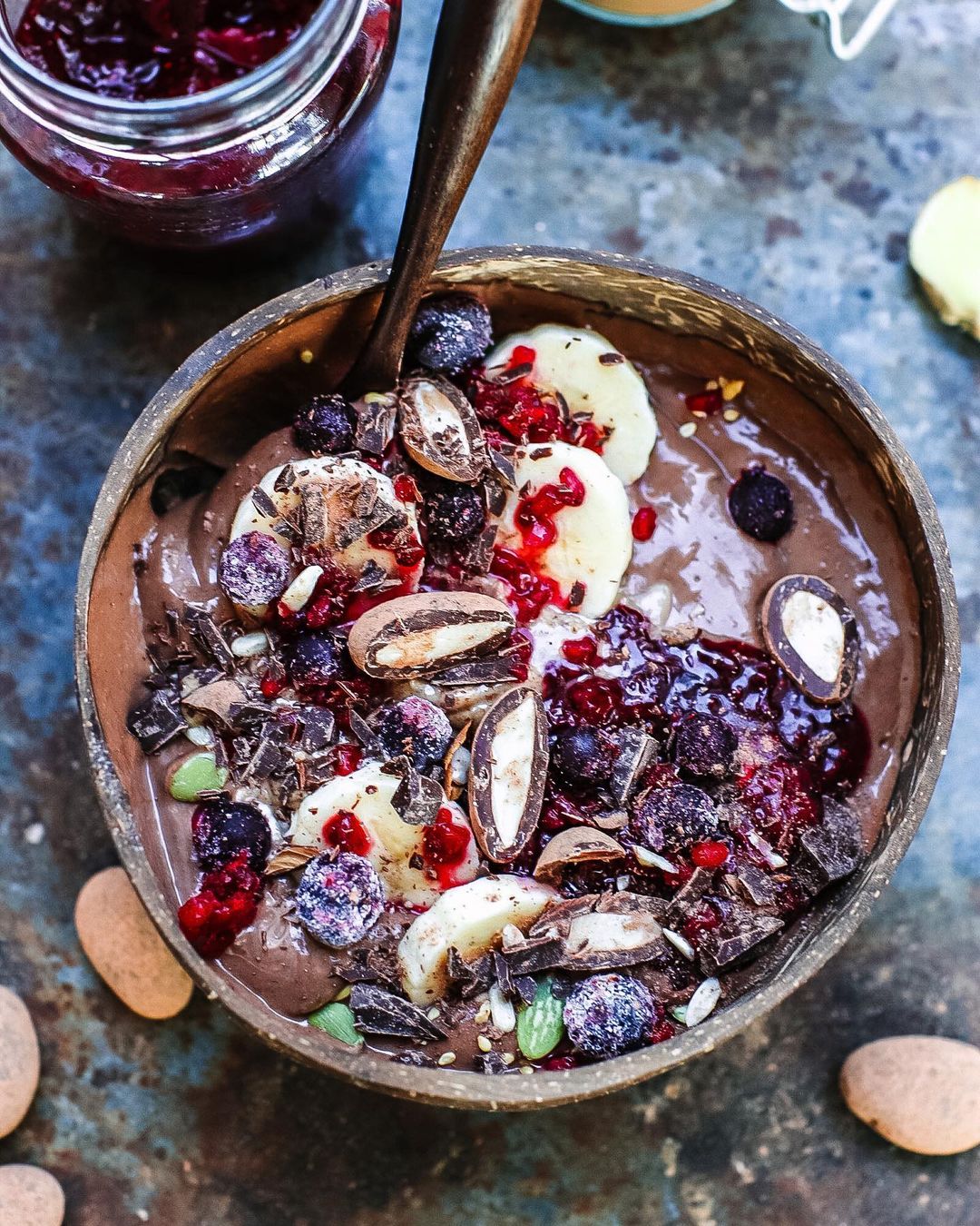 Chocolate Almond Butter Ginger Smoothie Bowl