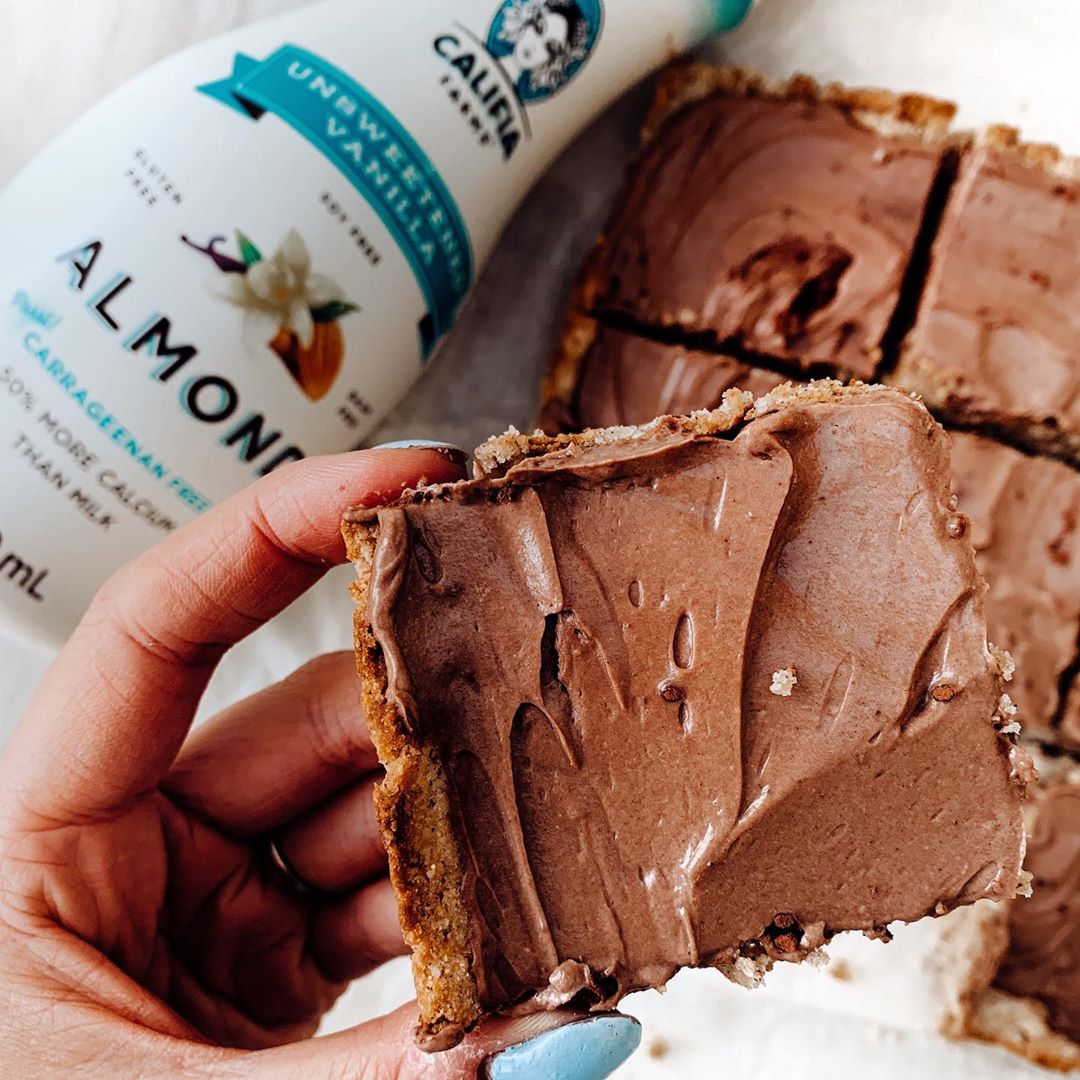 Vanilla and Almond Squares with Chocolate Cashew Icing