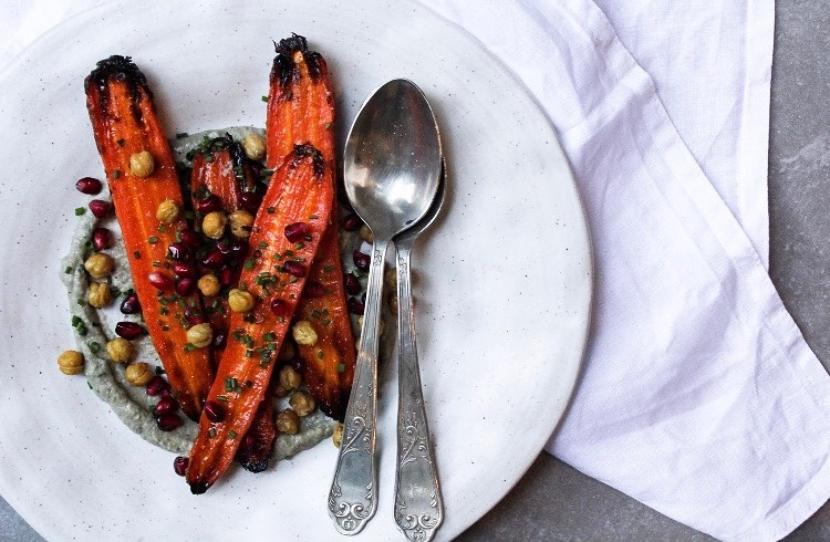 Maple Glazed Carrots with Babaganoush Topping