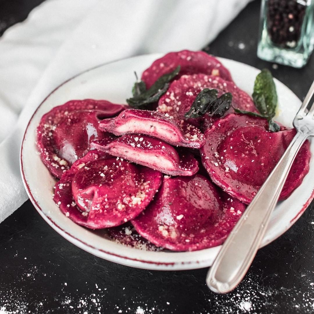 Beetroot Ravioli with Cashew Cream Filling