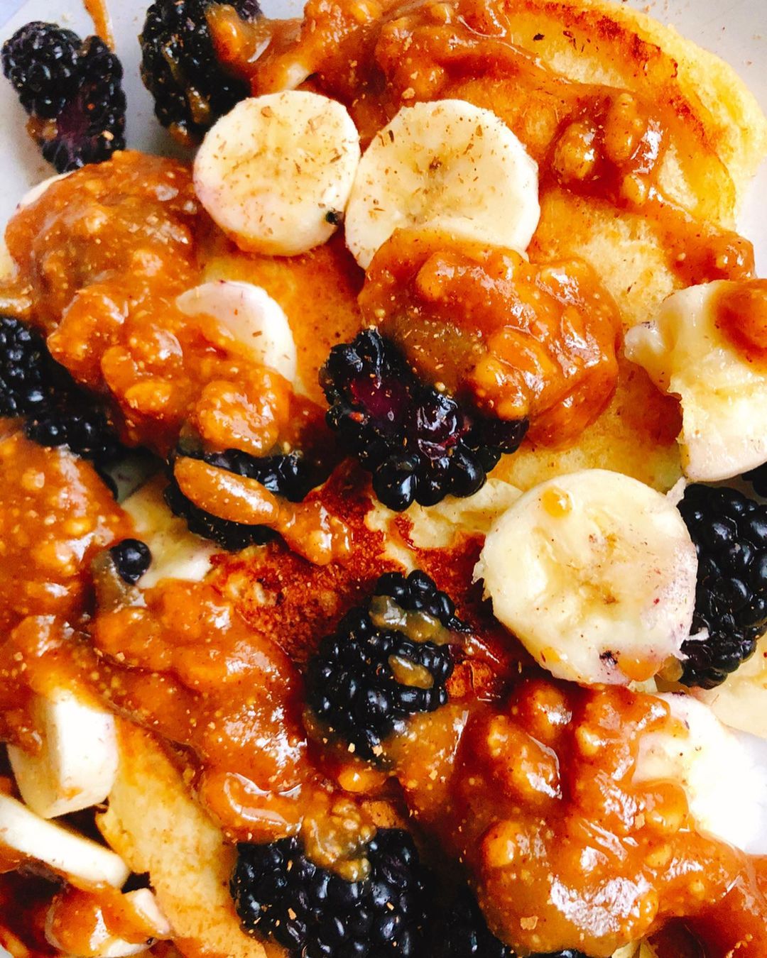 Fluffy Vegan Buttermilk Pancakes with Peanut Butter Sauce