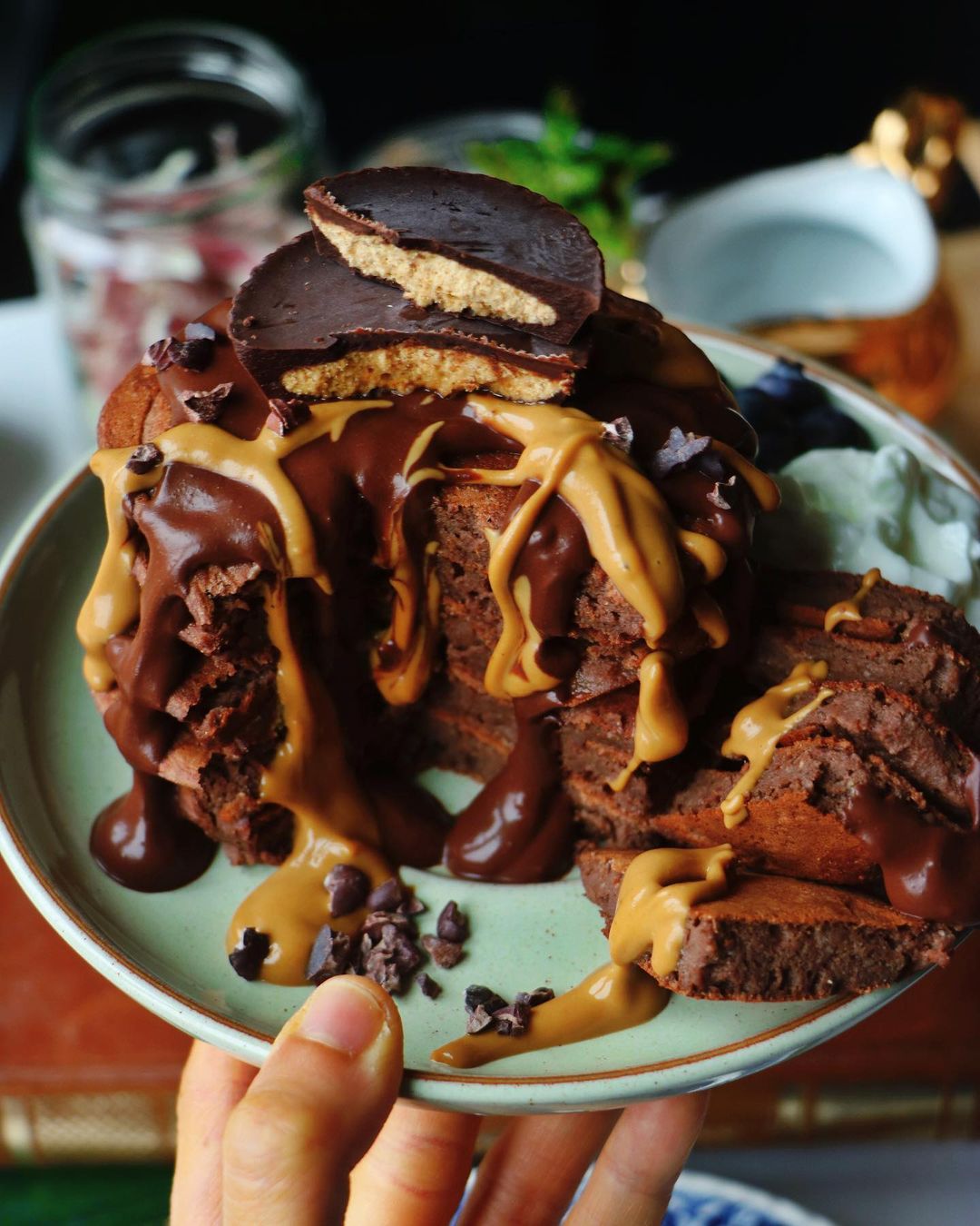 Vegan Peanut Butter Cup Protein Pancakes