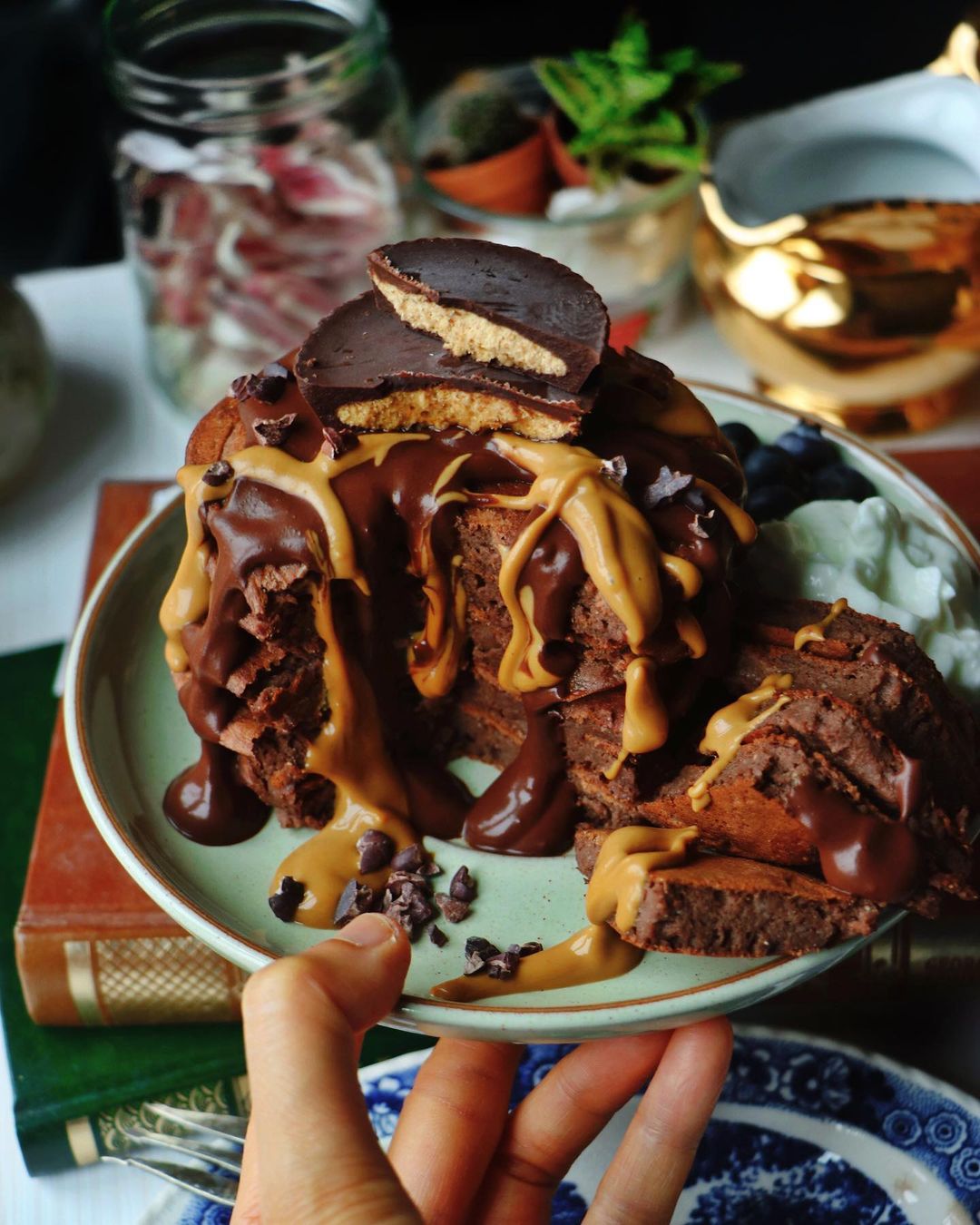 Vegan Peanut Butter Cup Protein Pancakes
