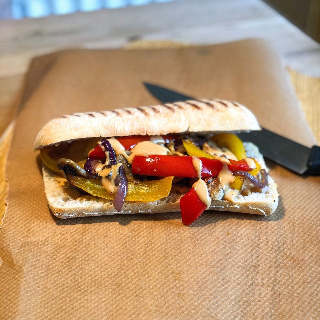 Roasted Vegetable Panini with Spicy Tahini Dressing
