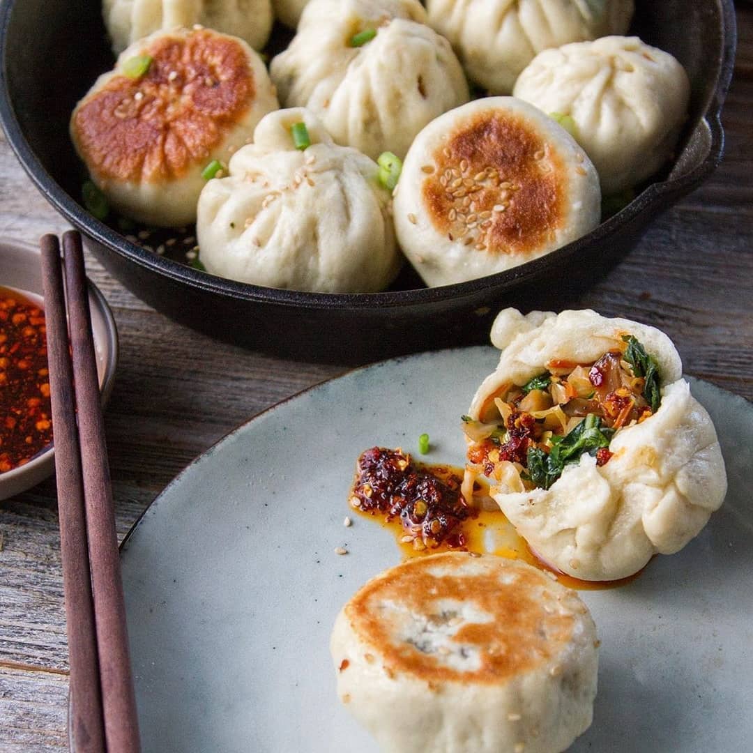 Homemade Pan-Fried Veggies Steamed Bun