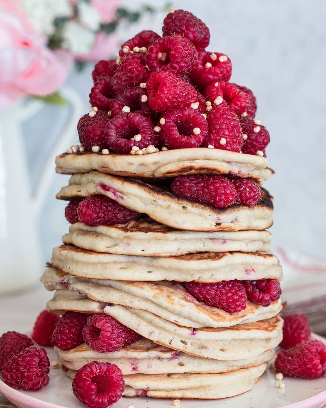 Fluffy Vegan Raspberry Lemon Pancakes