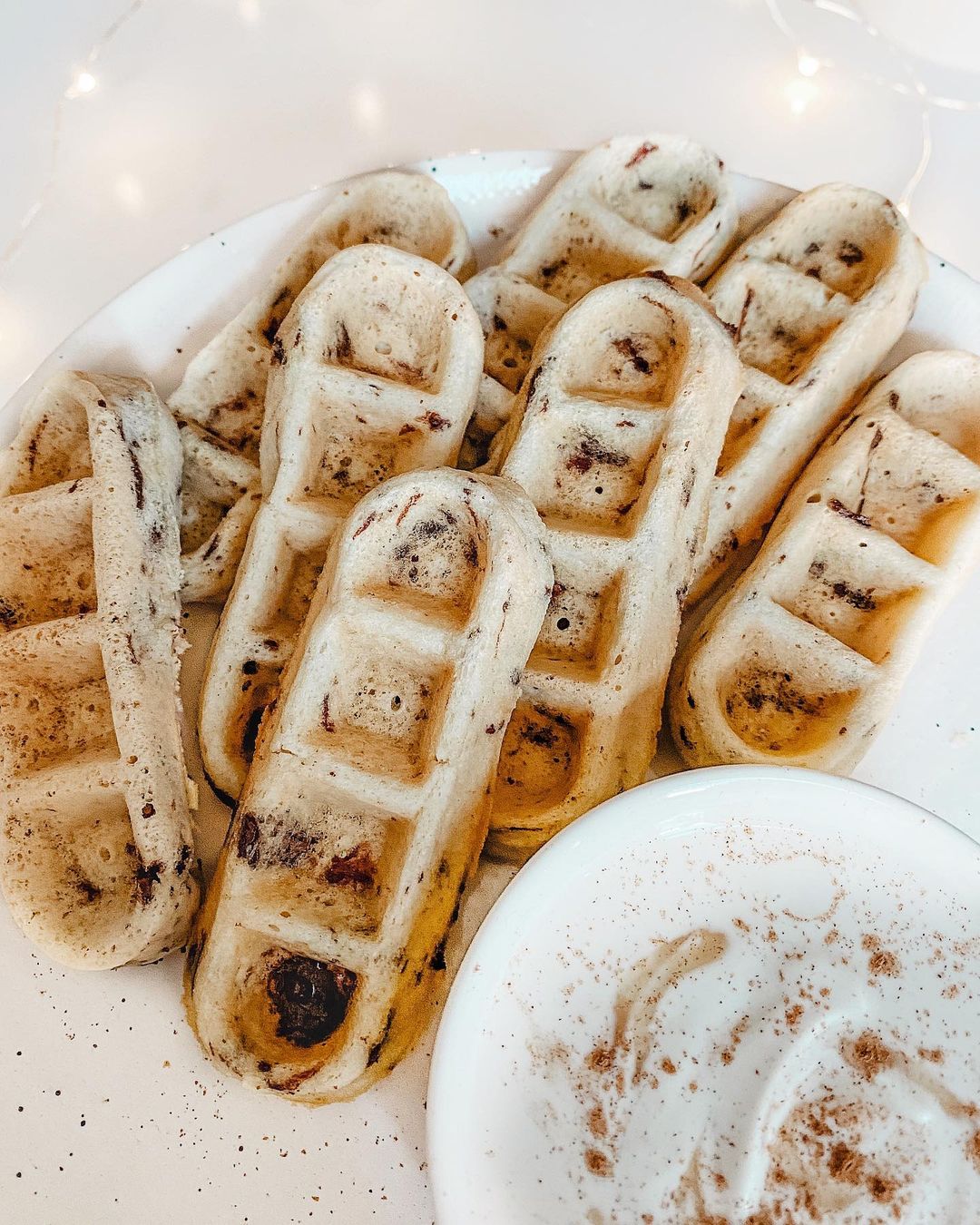 Chocolate Chunk Waffle Sticks with Yogurt Dip