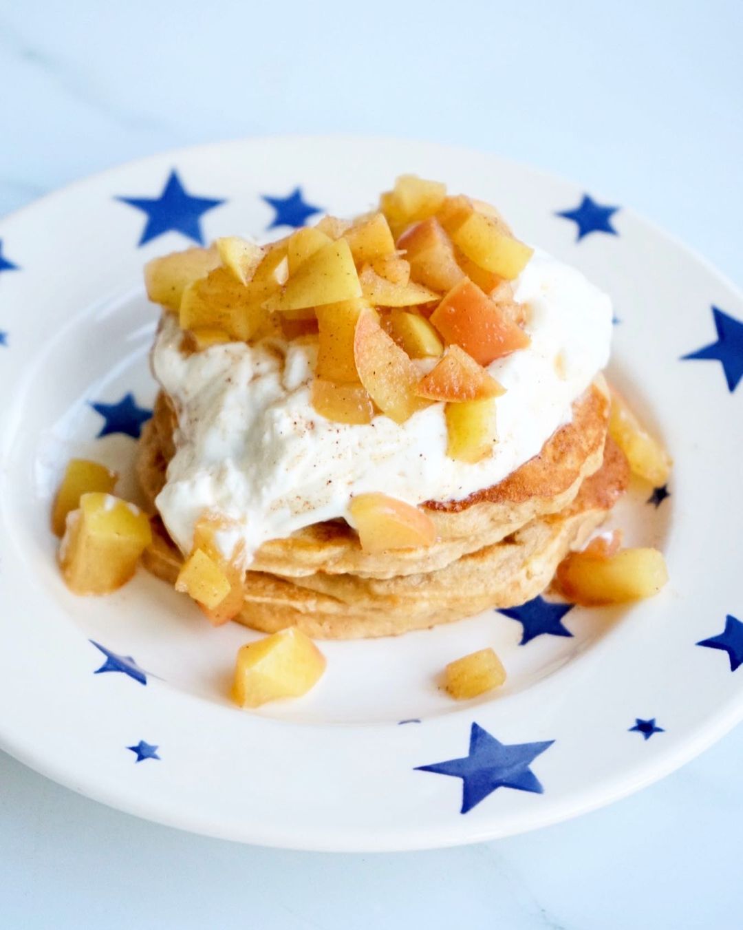 Refined Sugar Free Fluffy Pancakes with Cinnamon Apple and Maple Syrup