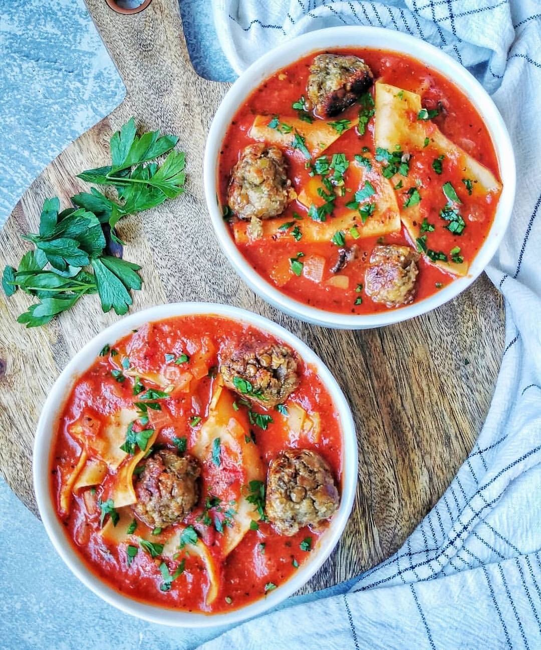 Lentil Meatball Lasagna Soup