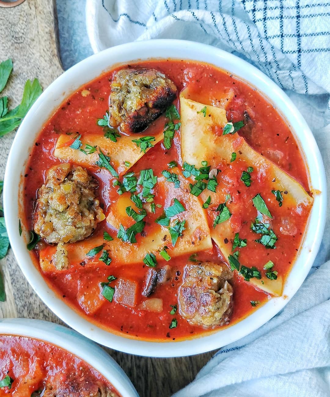 Hot and Yummy Lentil Meatball Lasagna Soup