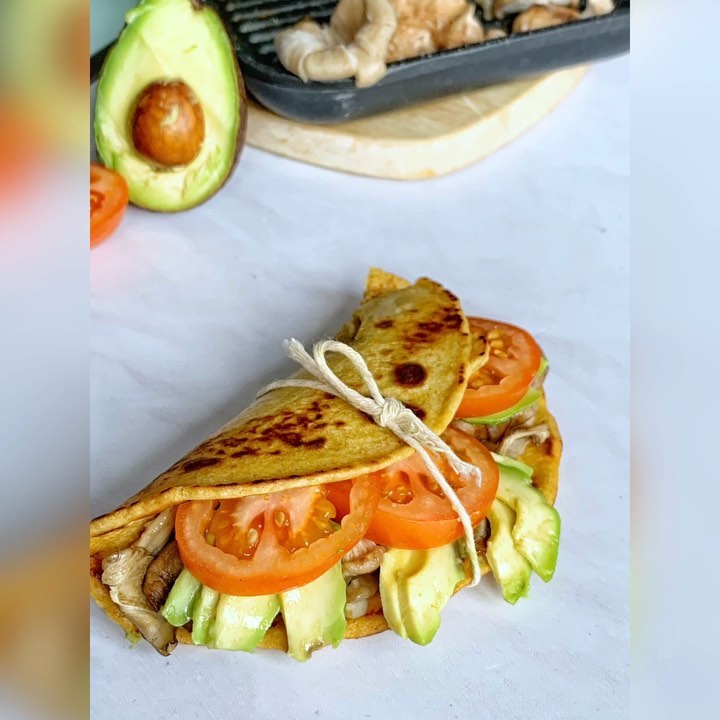 Vegan Omelette with Mushrooms Avocado and Tomato