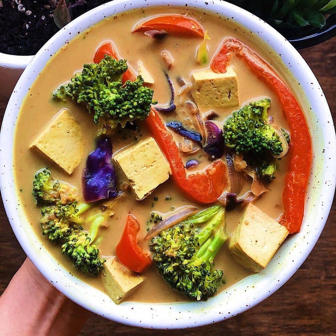 Vegan Curry Soup with Vegetables and Tofu