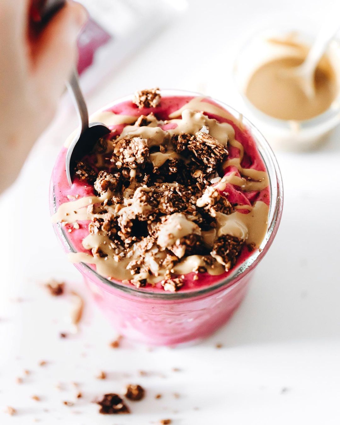 Cherry Banana Smoothie with Pitaya Topping