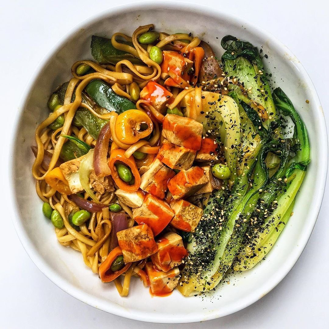 Baked Tofu Sesame Noodle Bowl