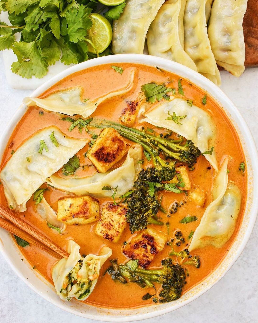 Creamy Red Curry W/ Veggie Gyozas