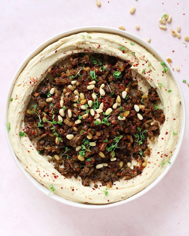 Hummus with Shawarma Spiced Mushroom Mince