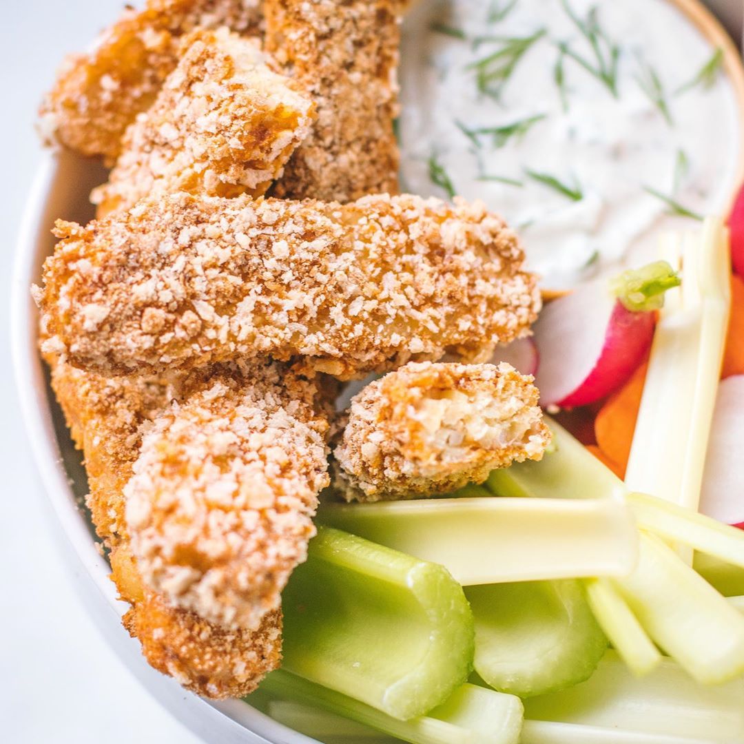 Buffalo Tempeh Wings with Vegan Ranch Dressing