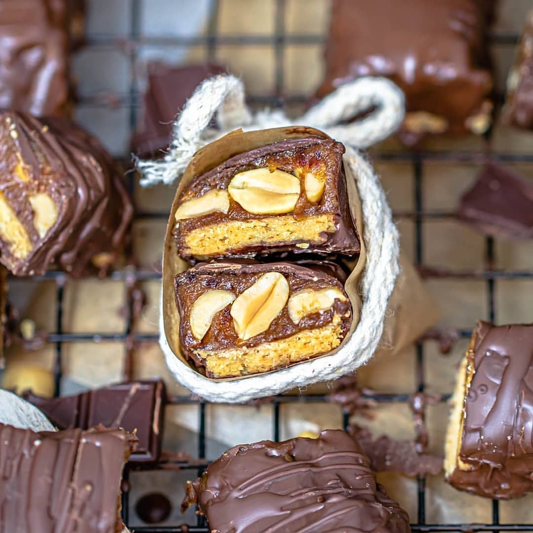 Homemade Vegan Snickers Bars with Caramel