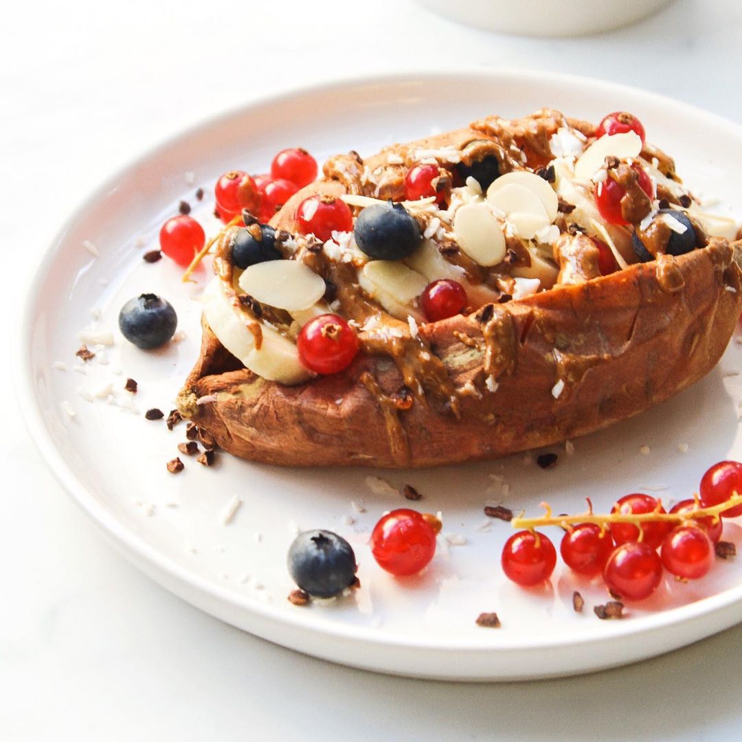 Roasted Sweet Potato Breakfast with Nutty Toppings