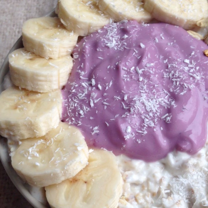 Banana Coconut and Blueberry Yoghurt Overnight Oats