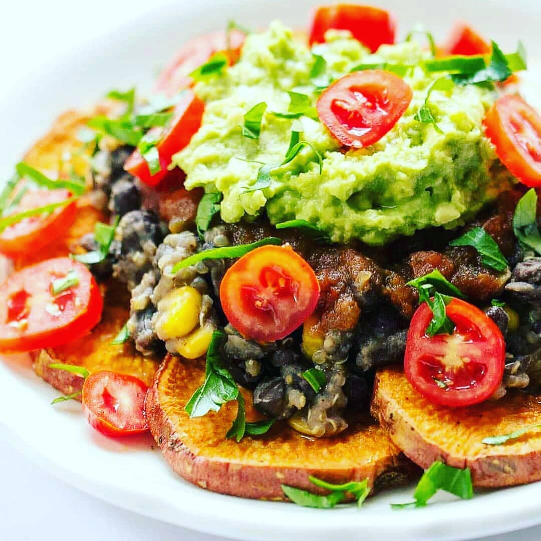 Healthy Sweet Potato Nachos with Toppings