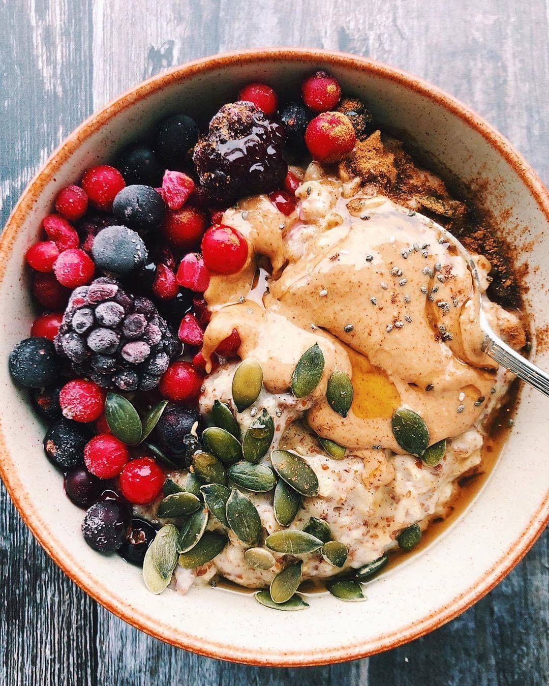 Simple Porridge Bowls with Berries and Seeds