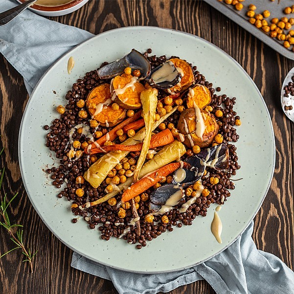 Roasted Winter Vegetables with Lentils and Chickpeas