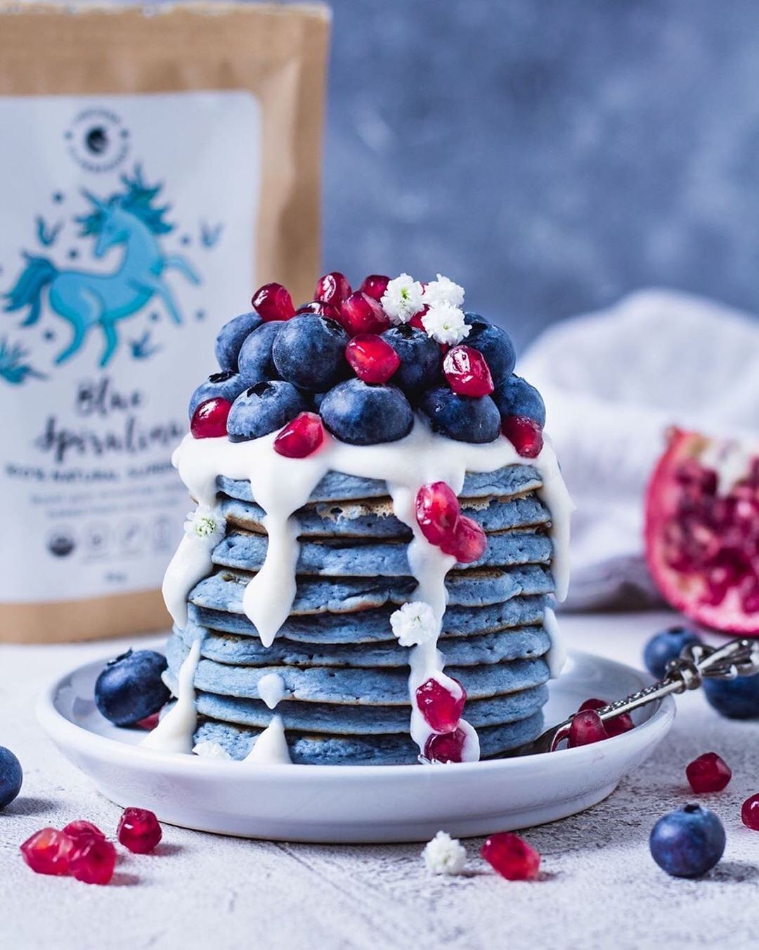 Fluffy Vegan Pancakes with Blue Spirulina