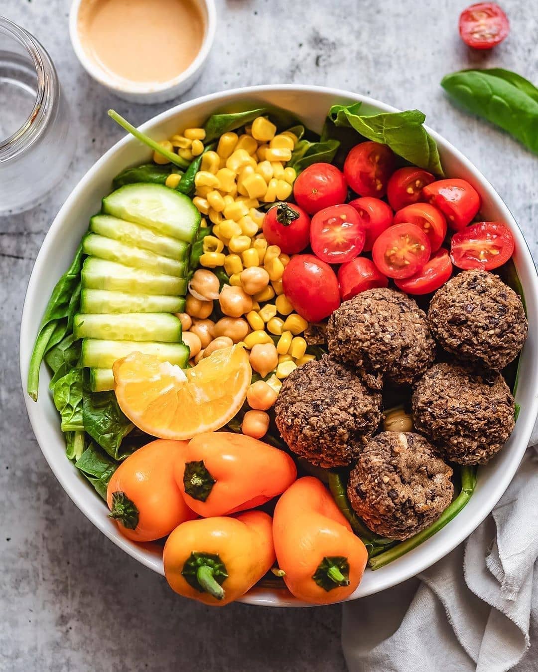 Loaded Nourish Bowl with Black Bean Falafel