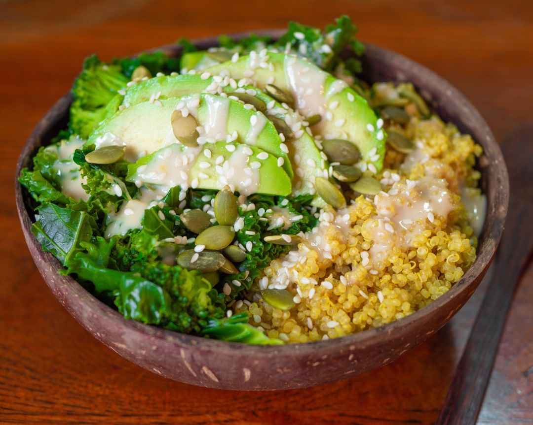 Quinoa Bowl with Steamed Greens and Lemon Tahini Sauce