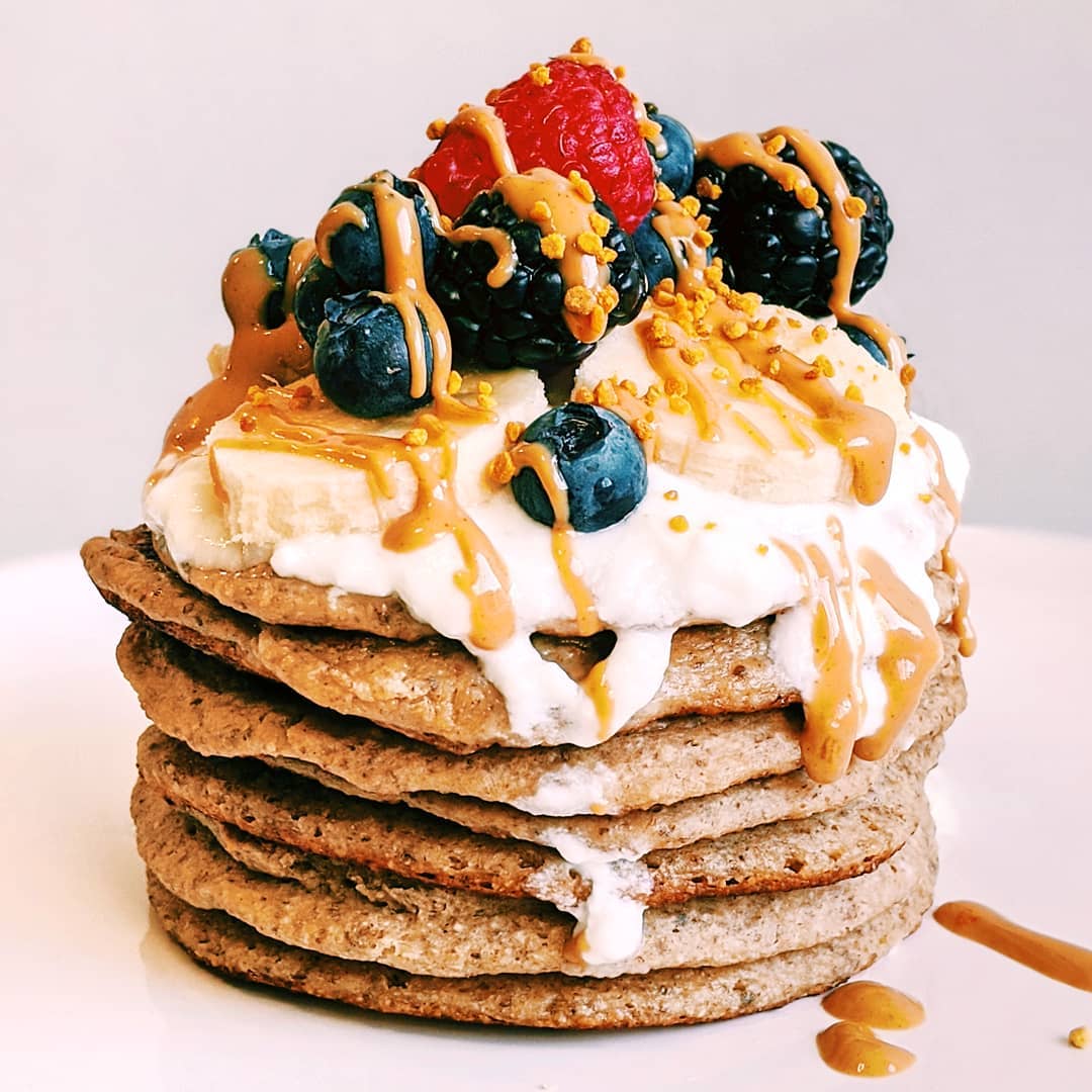 Vegan Pancakes with Fresh Berries and Peanut Butter